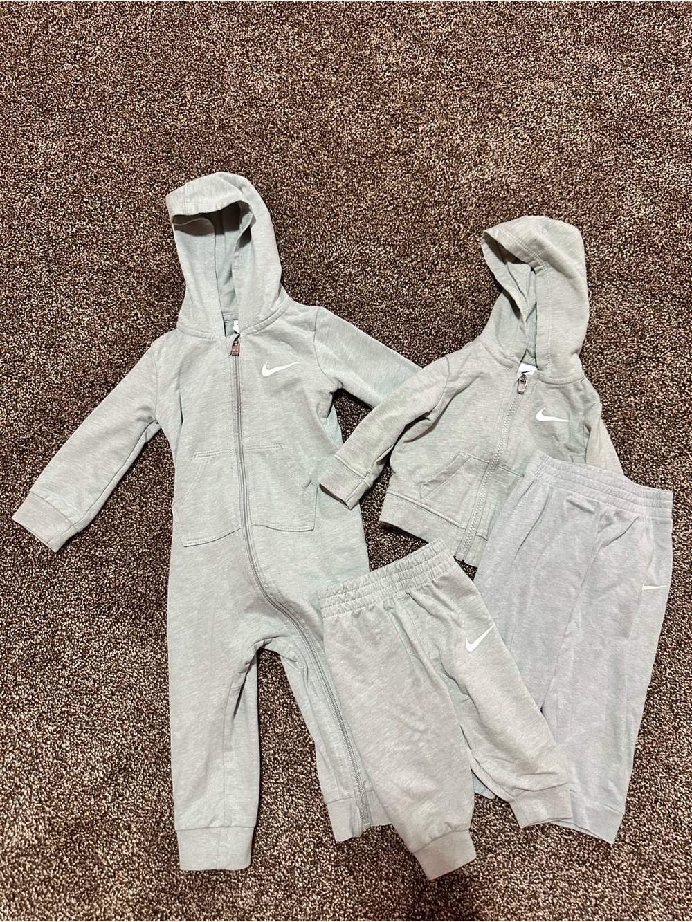 Nike light sage green Kids 4 Piece Hooded Romper & Jogger Set
